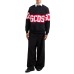 GCDS FELPA A GIROCOLLO BLACK UNISEX REGULAR CON BANDA LOGO SERIGRAFATA A CONTRASTO 