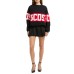GCDS FELPA A GIROCOLLO BLACK UNISEX REGULAR CON BANDA LOGO SERIGRAFATA A CONTRASTO 