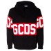 GCDS FELPA CON CAPPUCCIO BLACK UNISEX REGULAR CON BANDA LOGO SERIGRAFATA 