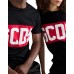 GCDS T-SHIRT UNISEX BLACK A MANICA CORTA REGULAR CON BANDA LOGO SERIFRATATO A CONTRASTO