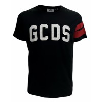 GCDS T-SHIRT IN COTONE A MANICA CORTA BLACK UNISEX CON PATCH LOGO LETTERING GCDS WHITE