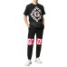 GCDS PANTALONE JOGGER REGULAR IN COTONE BLACK UNISEX CON BANDA LOGO SERIGRAFATA A CONTRASTO