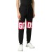 GCDS PANTALONE JOGGER REGULAR IN COTONE BLACK UNISEX CON BANDA LOGO SERIGRAFATA A CONTRASTO