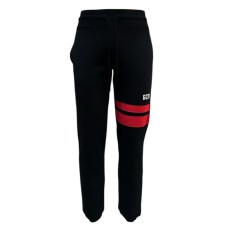 GCDS PANTALONE IN COTONE BLACK CON LOGO LETTERING GCDS E DUE BANDE RED 