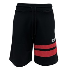 GCDS BERMUDA IN COTONE BLACK UNISEX CON LOGO LETTERING GCDS WHITE E DUE BANDE RED