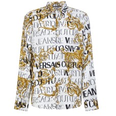 Versace Jeans Couture Camicia in Viscosa Bianca con stampa Logo Couture All Over