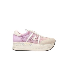 Premiata BETH_6713 Sneakers con tomaia realizzata con una texture traforata in pizzo e suede beige e rosa da donna