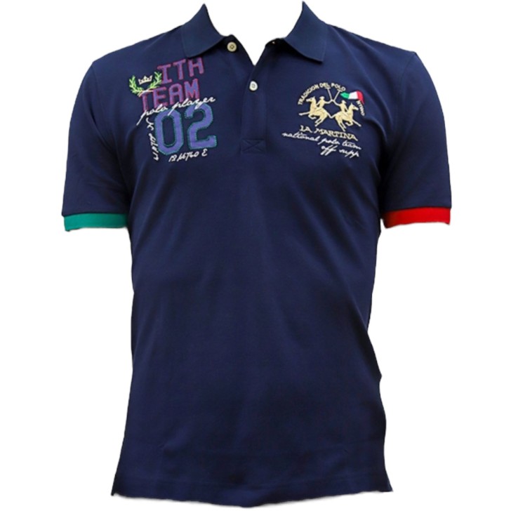 La Martina Polo da Uomo Blu Logo ricamato a contrasto 