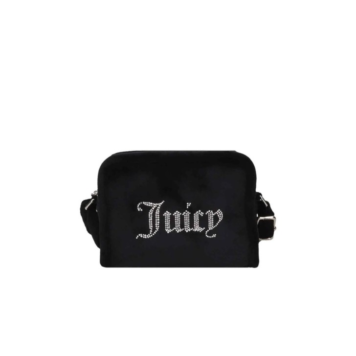 JUICY COUTURE BORSA A TRACOLLA IN CINIGLIA BLACK CON LOGO LETTERING IN STRASS SILVER 