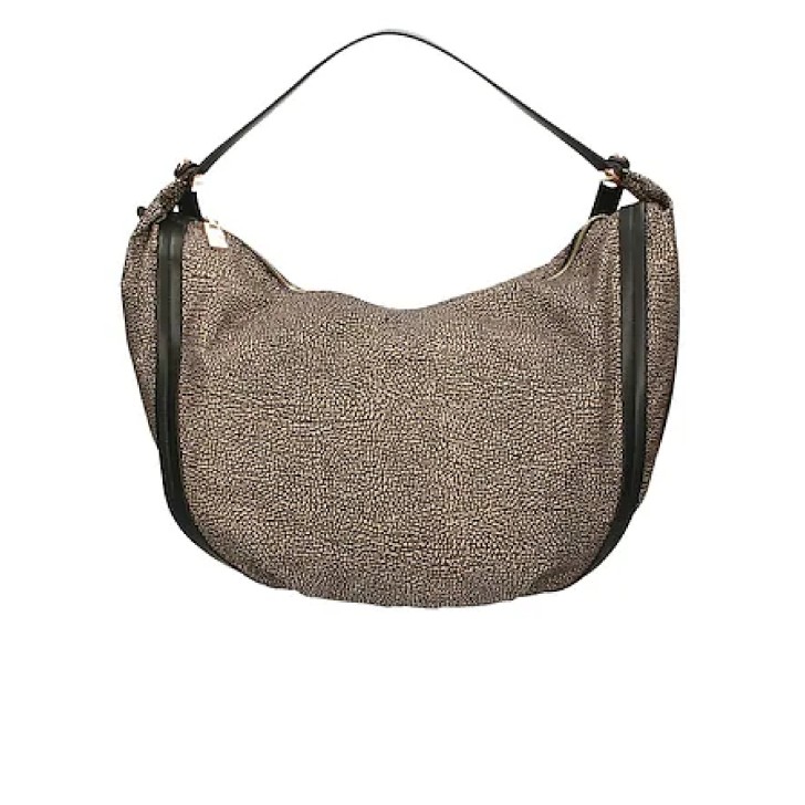 Borbonese Borsa a spalla Nera HOBO BAG LARGE in nylon OP Natural e