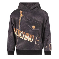 Moschino Felpa in cotone nera con cappuccio maxi logo lettering e stampa