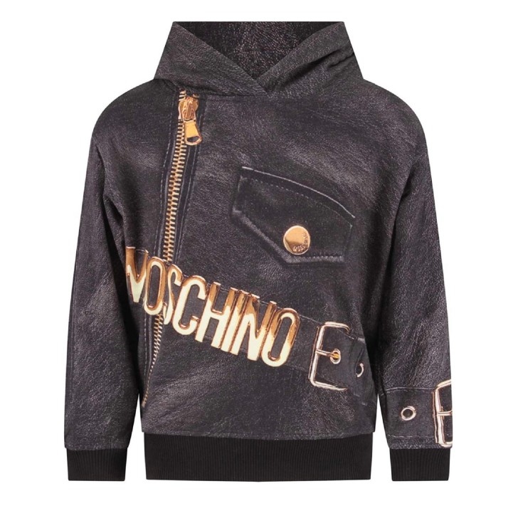 Moschino Felpa in cotone nera con cappuccio maxi logo lettering e stampa