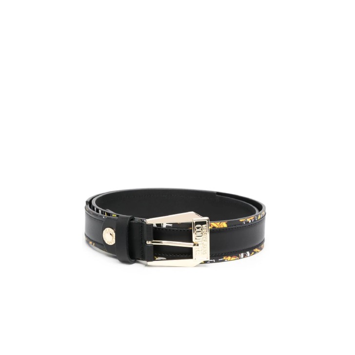 Versace Jeans Couture Cintura da Uomo Nera, con stampa Baroque, fibbia logata