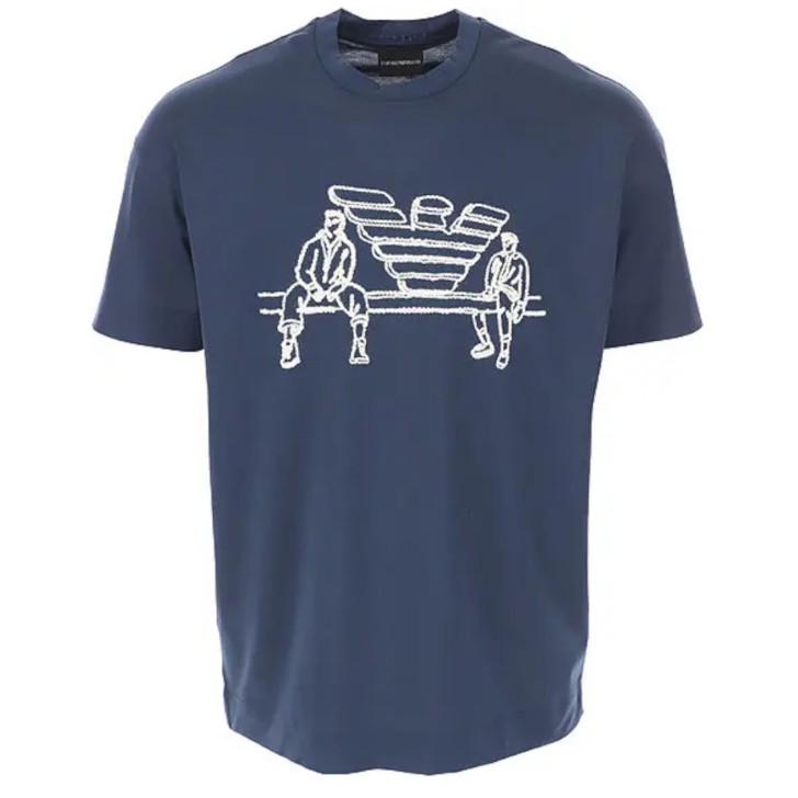 Emporio Armani T-shirt a manica corta Petrolio da Uomo con maxi logo ricamato