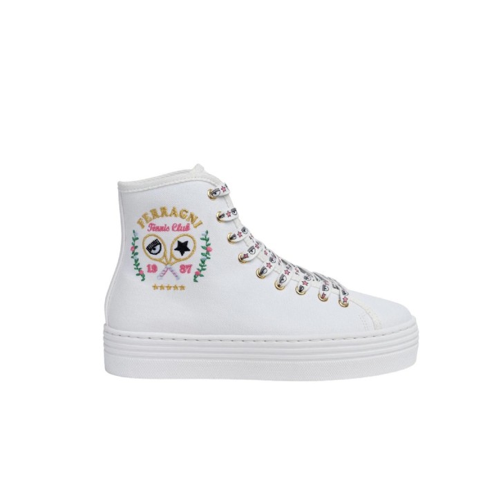 Chiara Ferragni Sneakers  Bianca in Tela con ricamo CF TENNIS CLUB sui lati