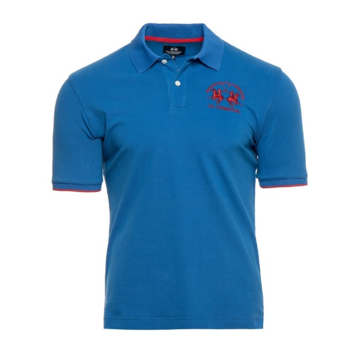 La Martina Polo REGULAR FIT Bluette in cotone a manica corta con logo rosso ricamato