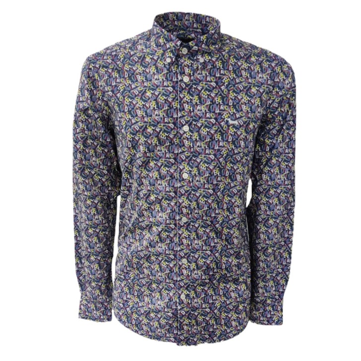 Harmont&Blaine Camicia REGULAR  FIT in cotone a manica lunga Blu Navy con logo lettering multicolore All Over