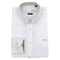 Harmont&Blaine  Camicia bianca in lino da uomo con logo ricamato