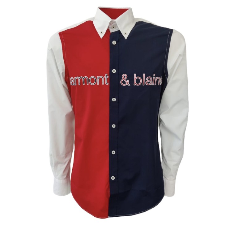 Harmont&Blaine Camicia REGULAR FIT in cotone a manica lunga con fasce a contrasto e logo lettering