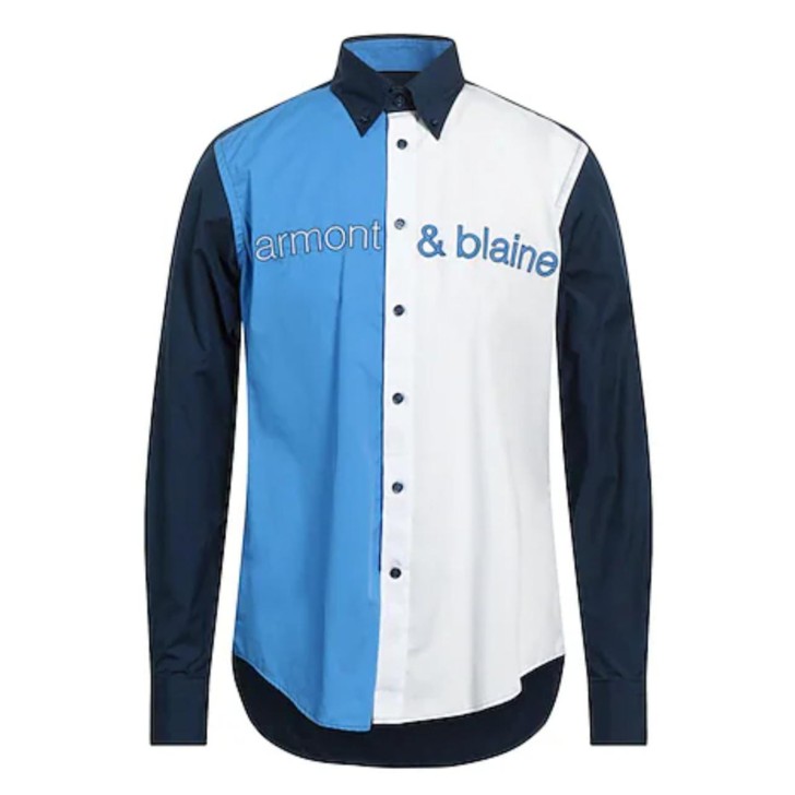 Harmont&Blaine Camicia REGULAR FIT in cotone a manica lunga con fasce a contrasto e logo lettering 
