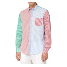 Harmont&Blaine Camicia in cotone stretch patchwork a righe multicolor con taschino sul petto