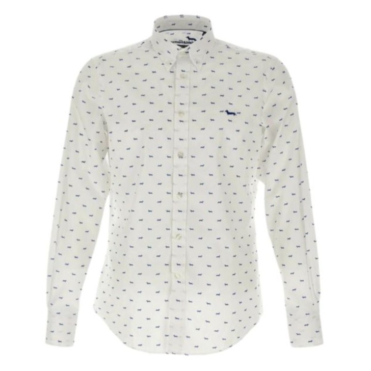 HARMONT&BLAINE CAMICIA BIANCA DA UOMO INTERAMENTE LOGATA IN BLU 