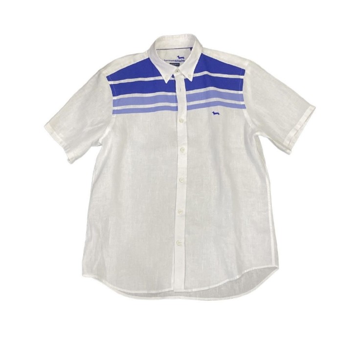 Harmont&Blaine Camicia bianca in Lino da uomo con inserti blu 