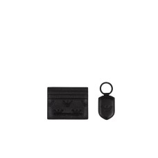 EMPORIO ARMANI SMALL LEATHER GOODS SET BLACK CALD HOLDER AND KEY RING