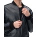 Emporio Armani Giubbotto Bomber Blu in pelle con bande sulle maniche in nastro con logo lettering