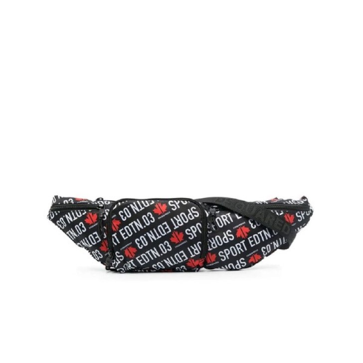Dsquared2 Marsupio in nylon nero con logo lettering All Over
