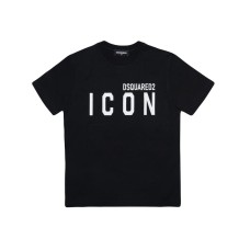 Dsquared2 T-Shirt Nera Unisex in cotone a manica corta con logo lettering DSQUARED2 ICON