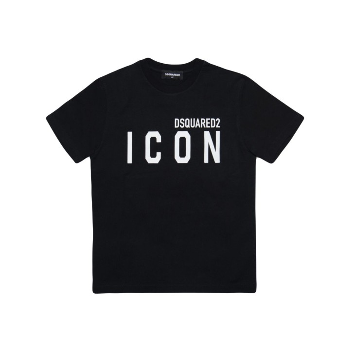 Dsquared2 T-Shirt Nera Unisex in cotone a manica corta con logo lettering DSQUARED2 ICON