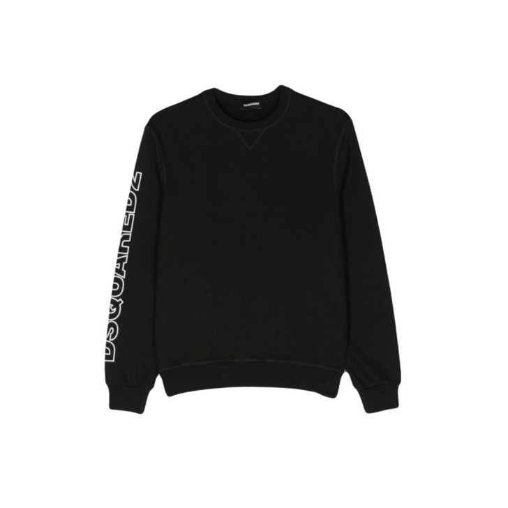 Dsquared2 Felpa a girocollo Nera Unisex in cotone con logo lettering sulla manica