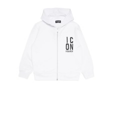 Dsquared2 Felpa Unisex in cotone Full zip Bianca con cappuccio e logo ICON DSQUARED2