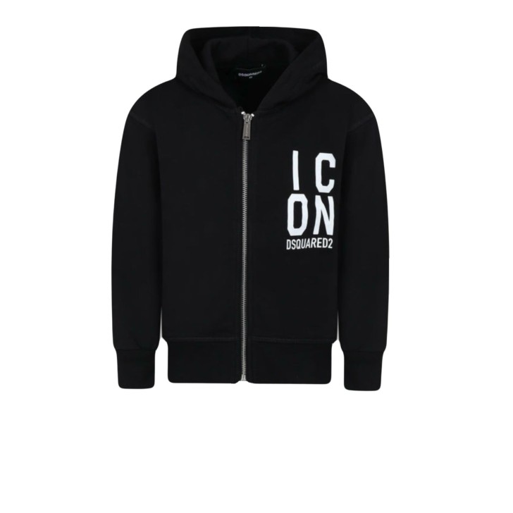 Dsquared2 Felpa Unisex in cotone Full zip Nera con cappuccio e logo ICON DSQUARED2 