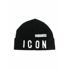 Dsquared2 Cappello unisex nero in misto lana con logo lettering DSQUARED2 ICON