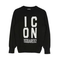 Dsquared2 Maglioncino Unisex nero in misto lana con maxi logo ICON DSQUARED2