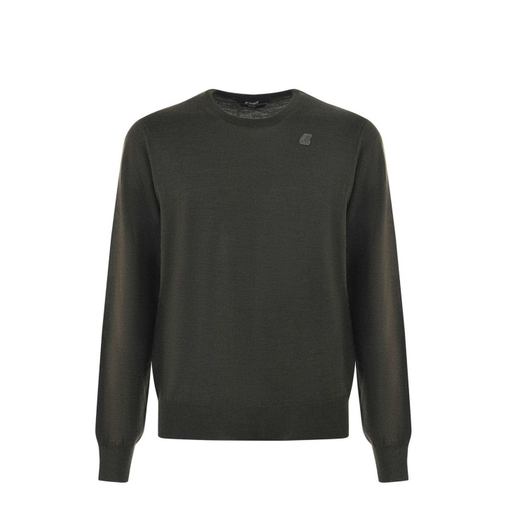 K-Way Maglioncino SEBASTIEN MERINO REGULAR a girocollo Verde con logo K-WAY  