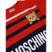 Moschino T-shirt in cotone bicolore rossa e blu a manica corta con logo lettering e Teddy stampato