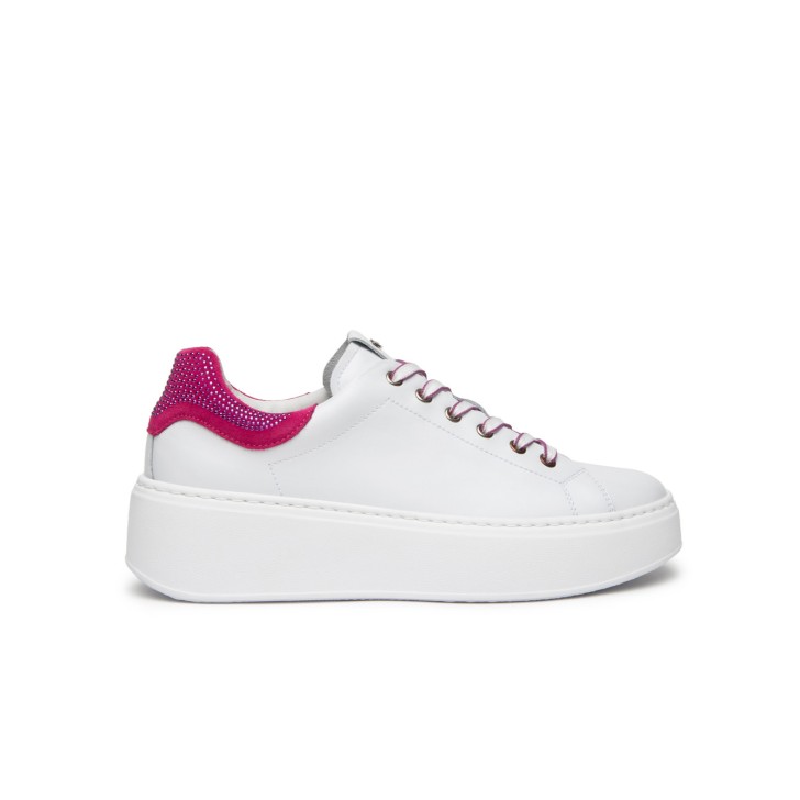 NERO GIARDINI SNEAKERS BIANCA IN PELLE CON INSERTO FUCSIA