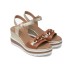 NERO GIARDINI SANDALO CON ZEPPA IN PELLE COGNAC E ORO