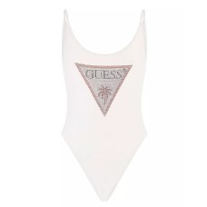 Guess costume intero bianco con logo in strass 