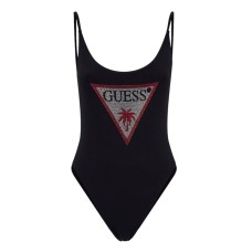 Guess costume intero nero con logo in strass