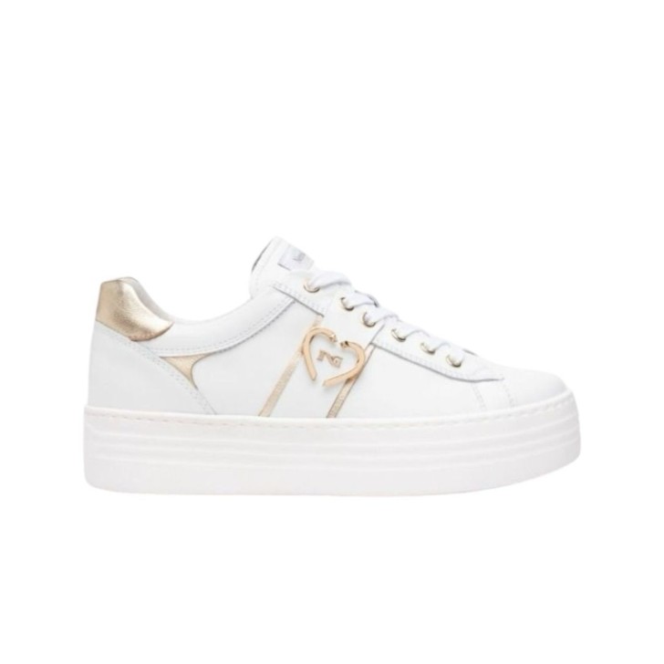 NERO GIARDINI SNEAKERS IN PELLE CON DETTAGLIO LOGO IN METALLO ORO 