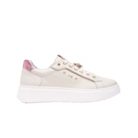 NERO GIARDINI SNEAKERS IN PELLE AVORIO CON DETTAGLIO CHARM ROSA