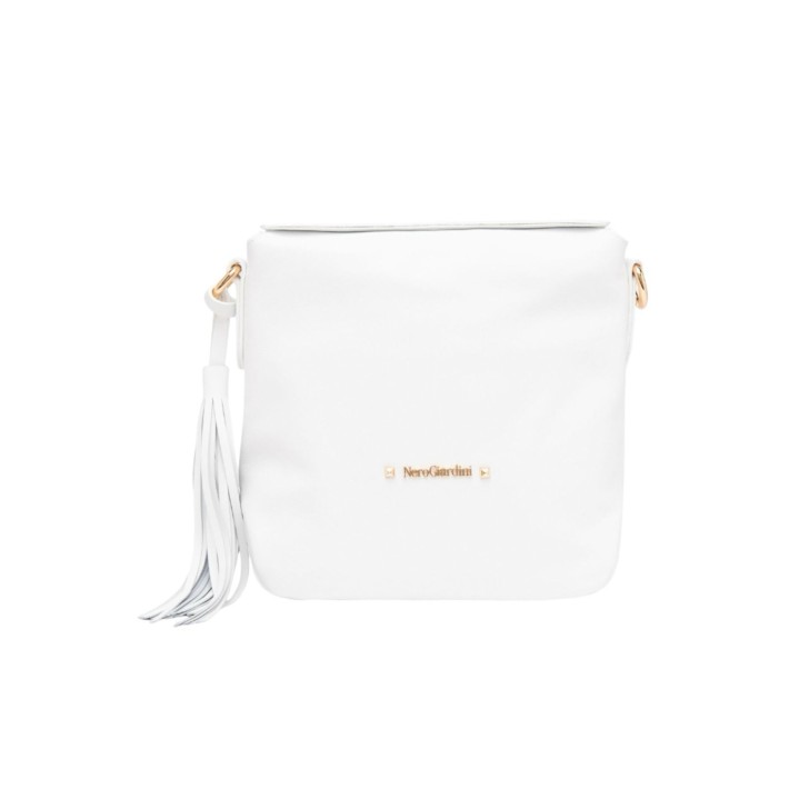 NERO GIARDINI BORSA IN PELLE BIANCA CON TRACOLLA IN TESSUTO 