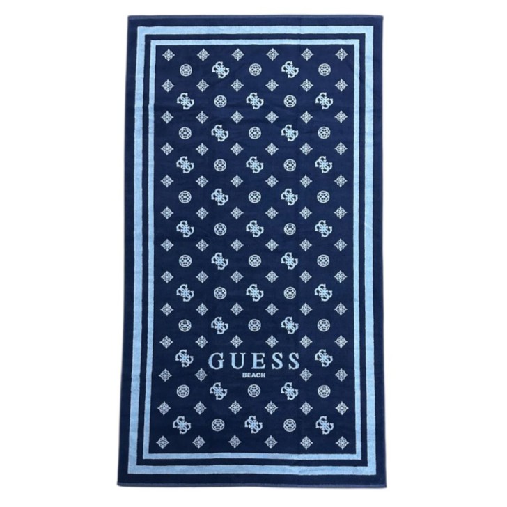 ﻿GUESS TELO MARE BLU LOGO ALL-OVER A CONTRASTO 