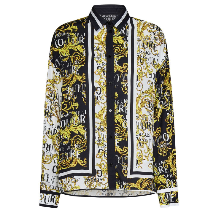 Versace Jeans Couture Camicia Multicolor con stampa logo Couture dorata a contrasto all-over