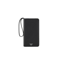 EMPORIO ARMANI PORTAFOGLIO ZIP AROUND BLACK IN PELLE RIGENERATA SAFFIANO PLACCHETTA AQUILA ASV CON LACCIO DA POLSO