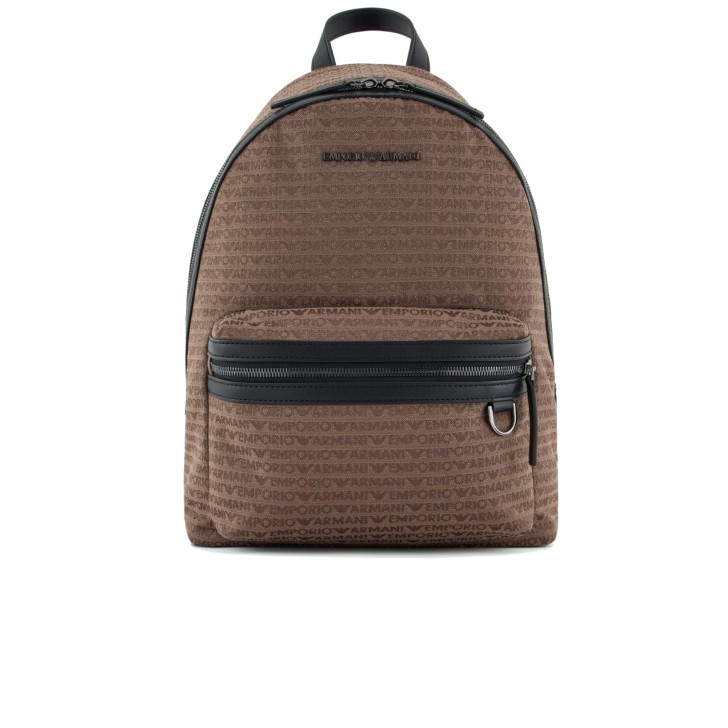 EMPORIO ARMANI ZAINO IN TESSUTO JACQUARD LETTERING ALL OVER BROWN